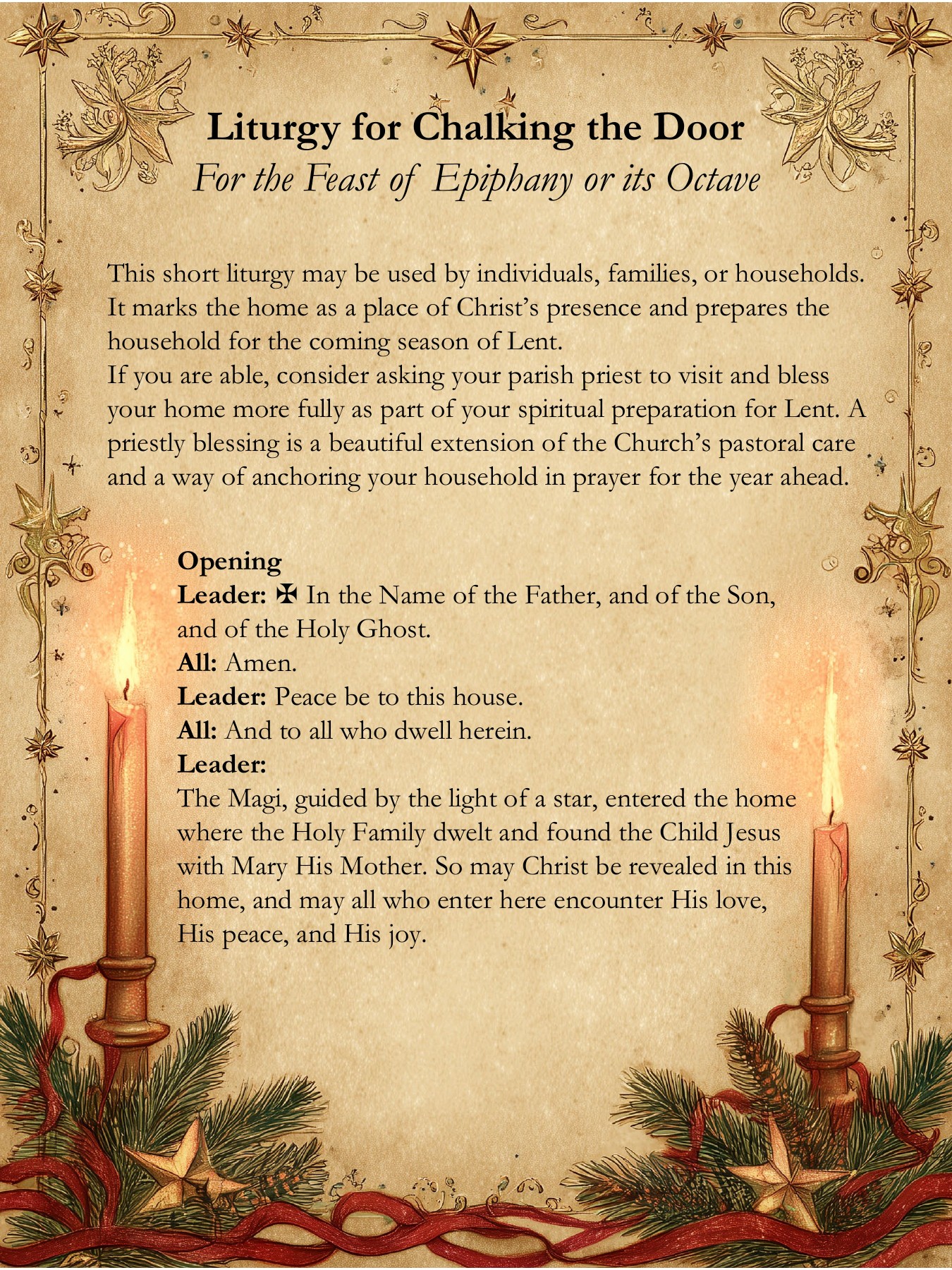 First page of the Liturgy for Chalking the Door
