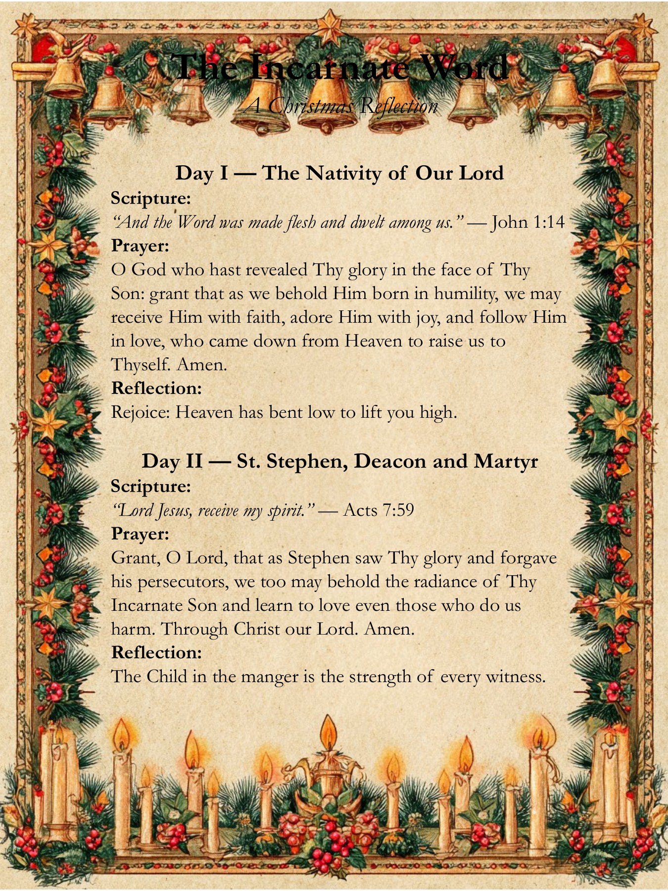 First page of The Incarnate Word Christmas reflection